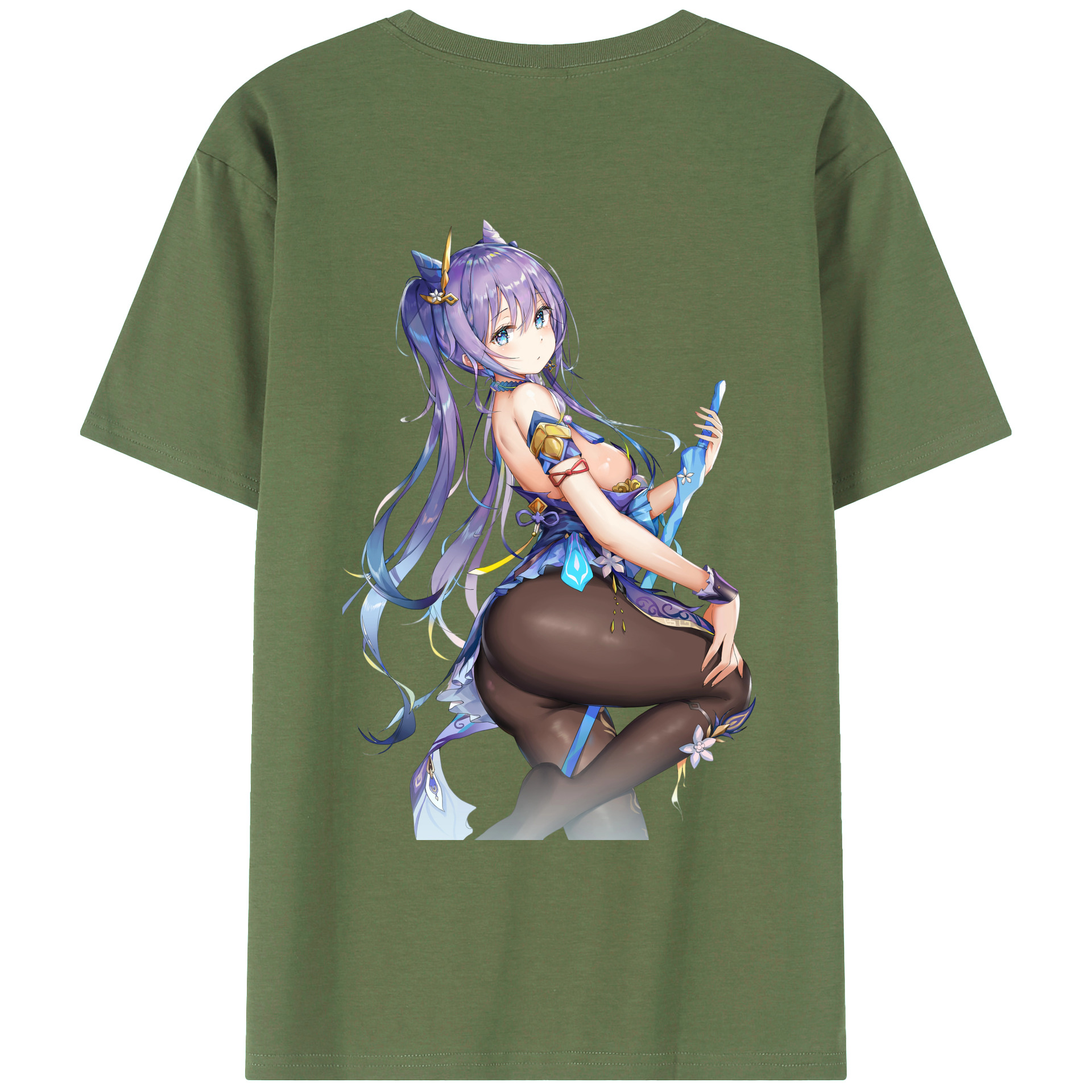 げんし神 刻晴 こくせい genshin Kokusei 綿100％ メンズ半袖Tシャツ（バックプリント） 通気性